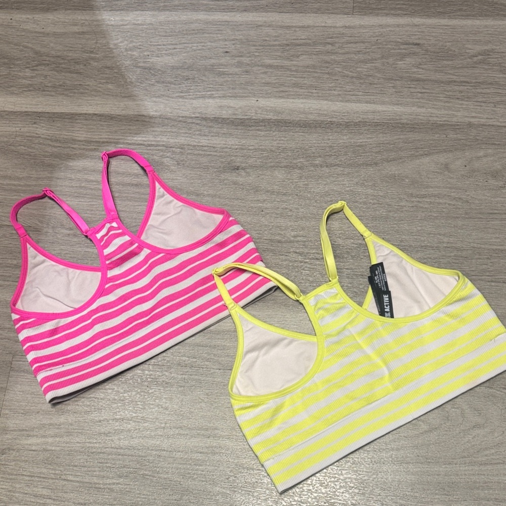 PINK VICTORIA’S SECRET Active Pink and Yellow Striped Bras, M - Picture 3 of 4